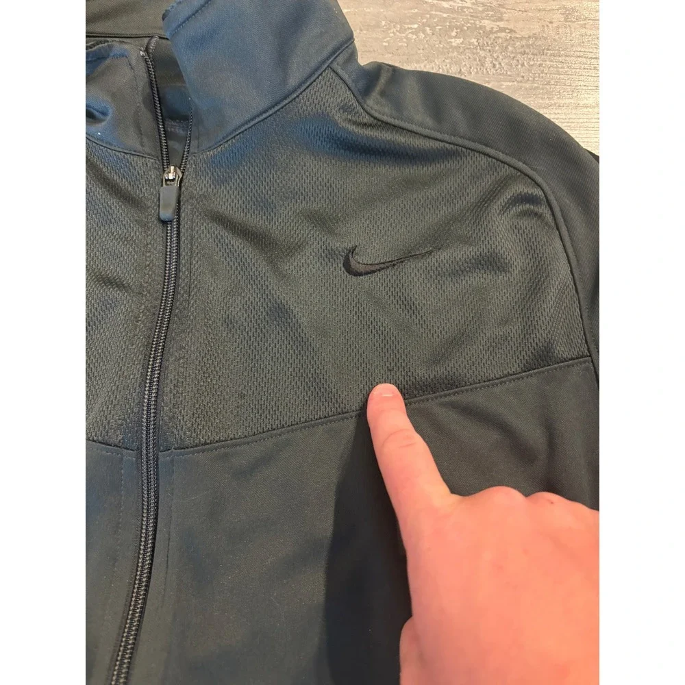 Nike Mens Track Jacket Full Zip Gray Black Mesh Panel Sportswear Large